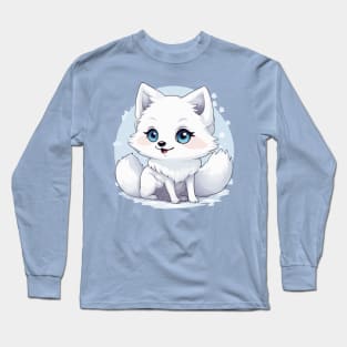 Kawaii Cute Arctic Fox In Snow Long Sleeve T-Shirt